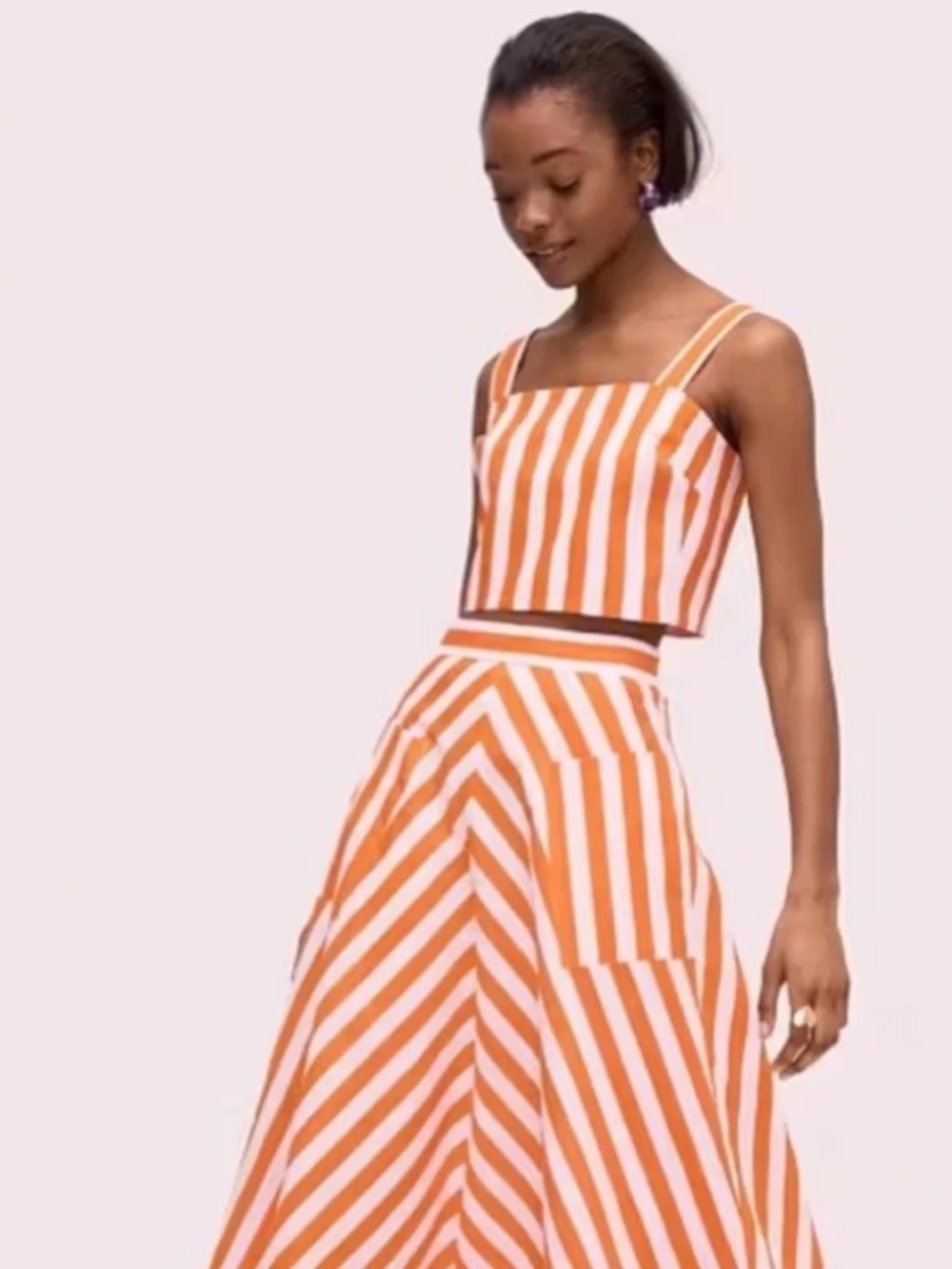 Kate Spade Pink & Orange Deck Stripe Crop Top and Midi Skirt Set NWT sz 14